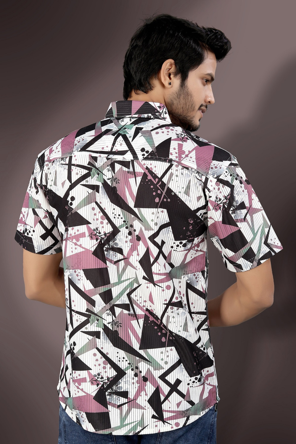 Image of Marmic Fab Men Comfort Fit Printed Mandarin Collar Casual Shirt