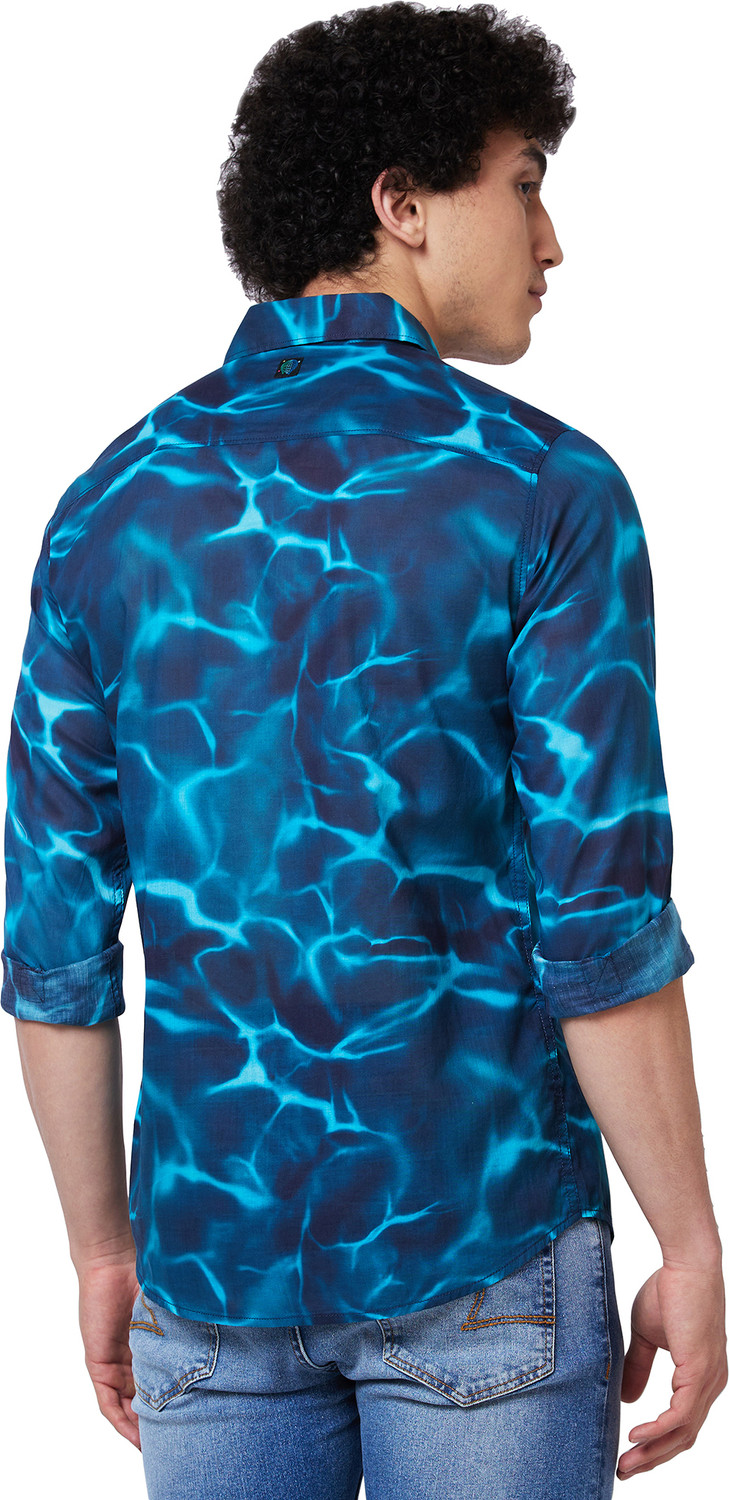 Image of Spykar Men Printed Casual Blue Shirt