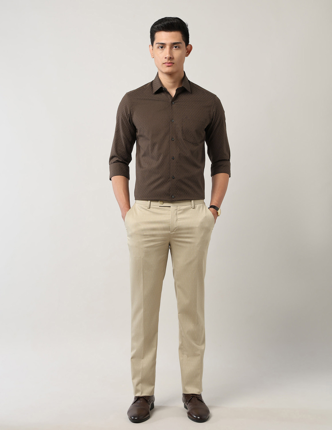 Image of ARROW Men Checkered Formal Brown Shirt