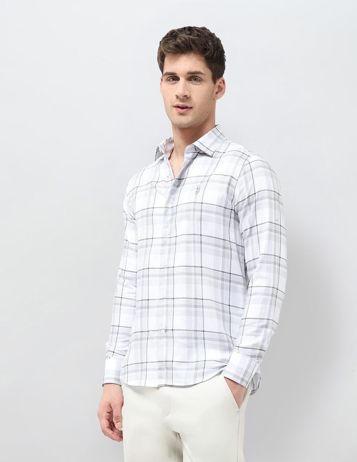 Image of U.S. POLO ASSN. Men Checkered Casual Grey Shirt