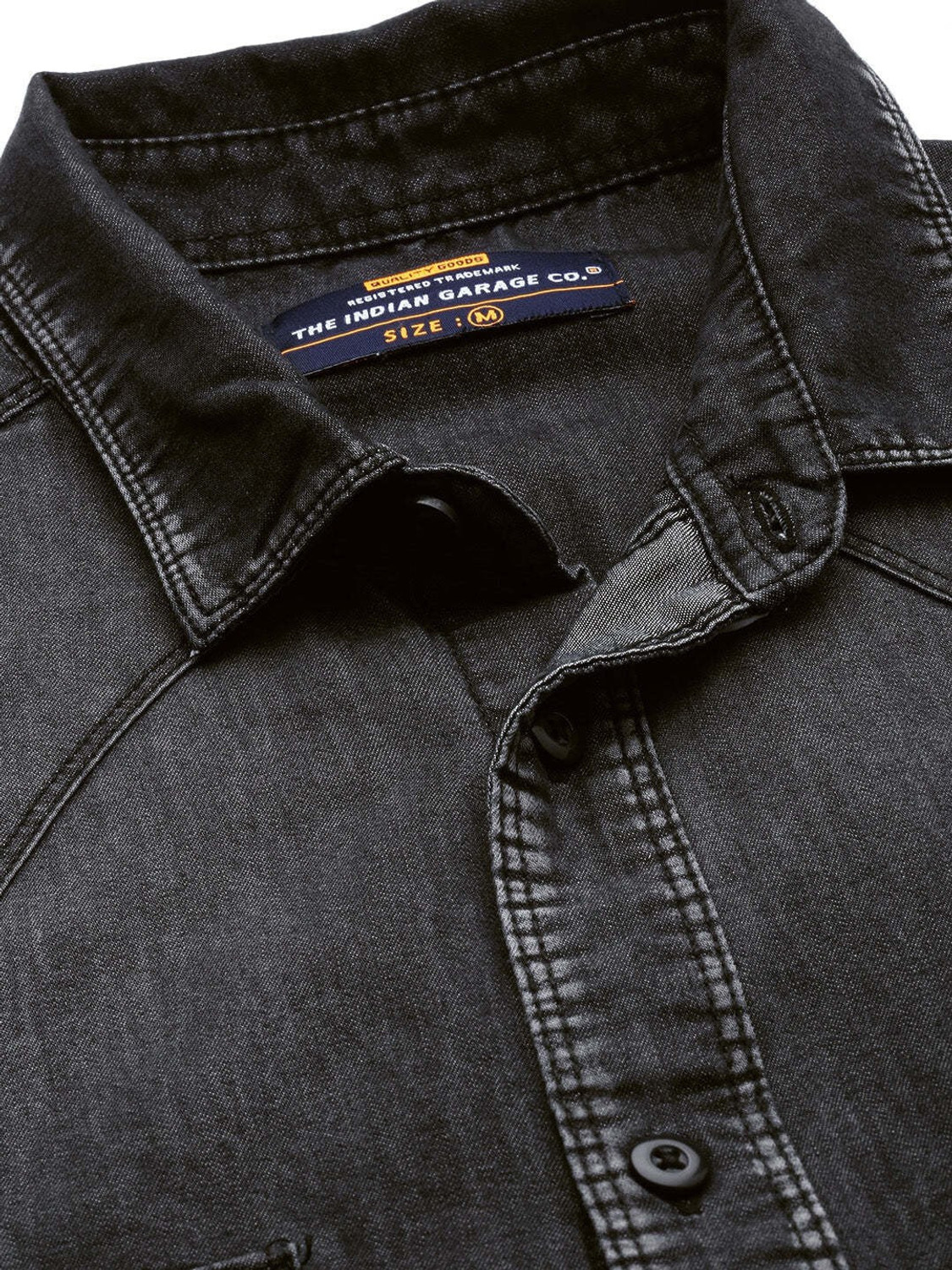 Image of The Indian Garage Co. Men Washed Casual Black Shirt