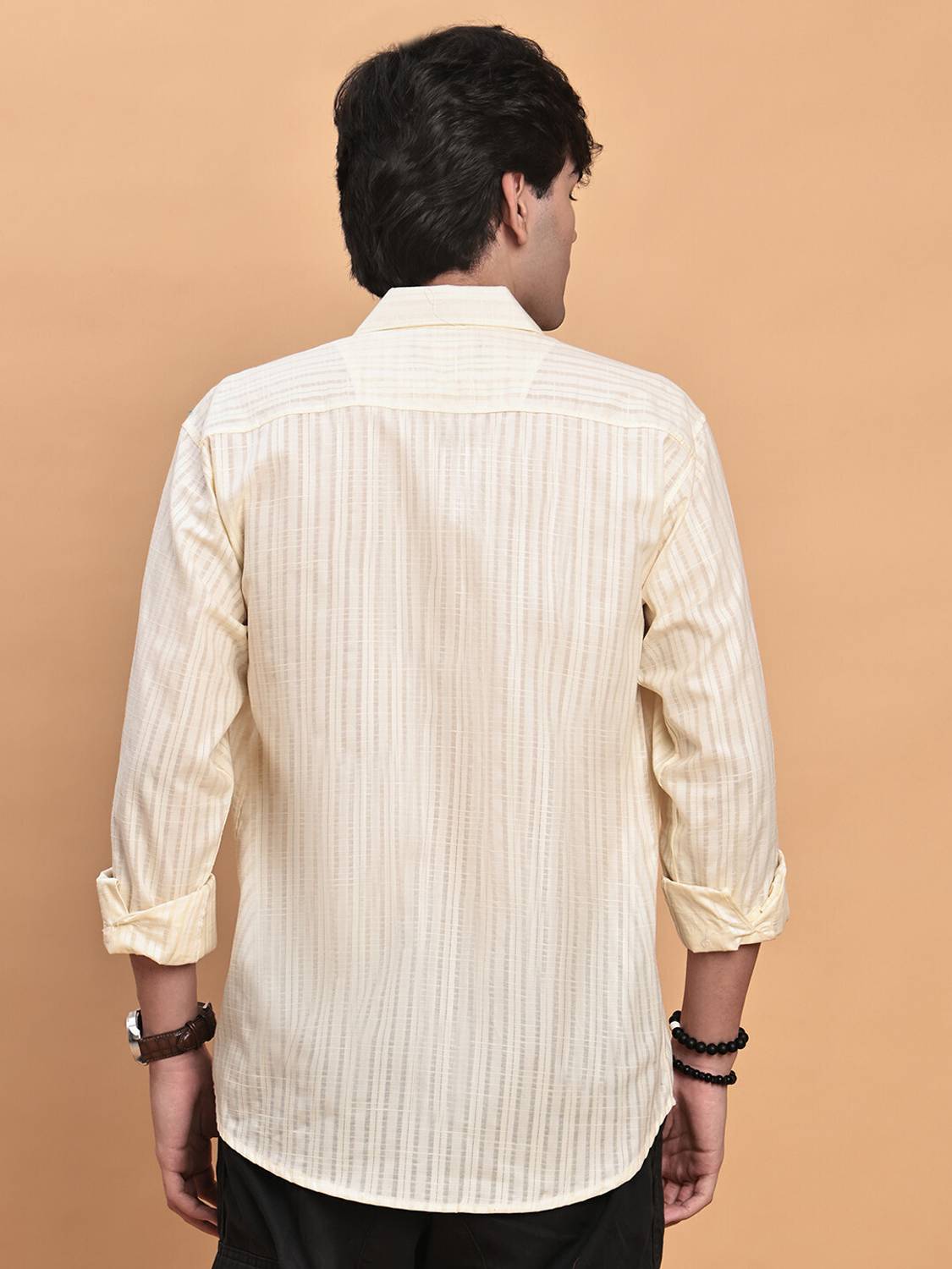 Tanip Men Striped Casual Yellow Shirt - Image 2