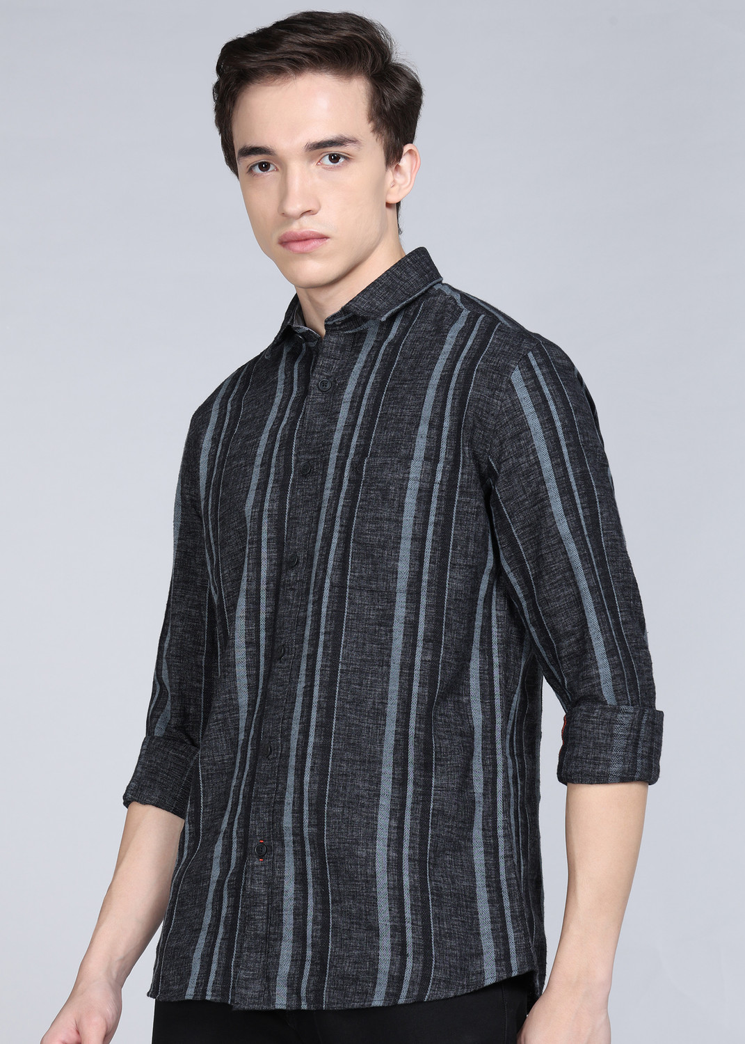 Image of KILLER Men Striped Casual Black Shirt
