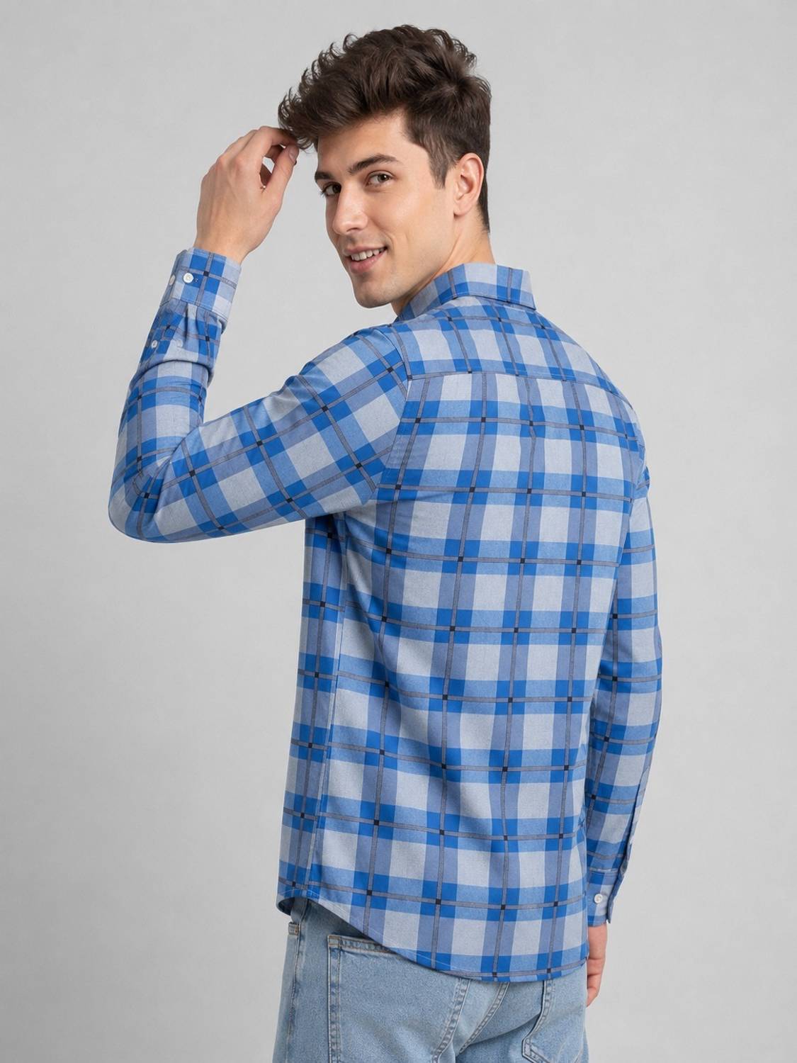 Shimak Men Checkered Casual Blue Shirt - Image 2