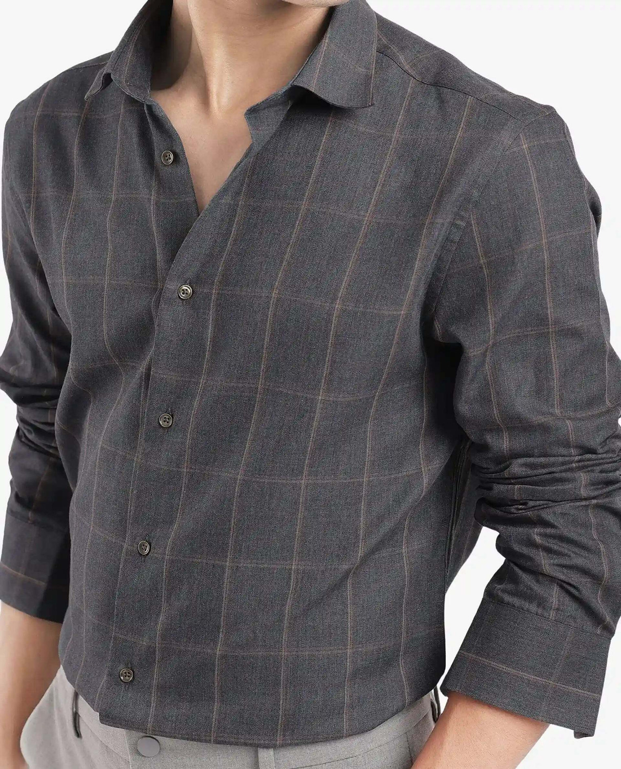 Image of RARE RABBIT Men Checkered Casual Grey Shirt