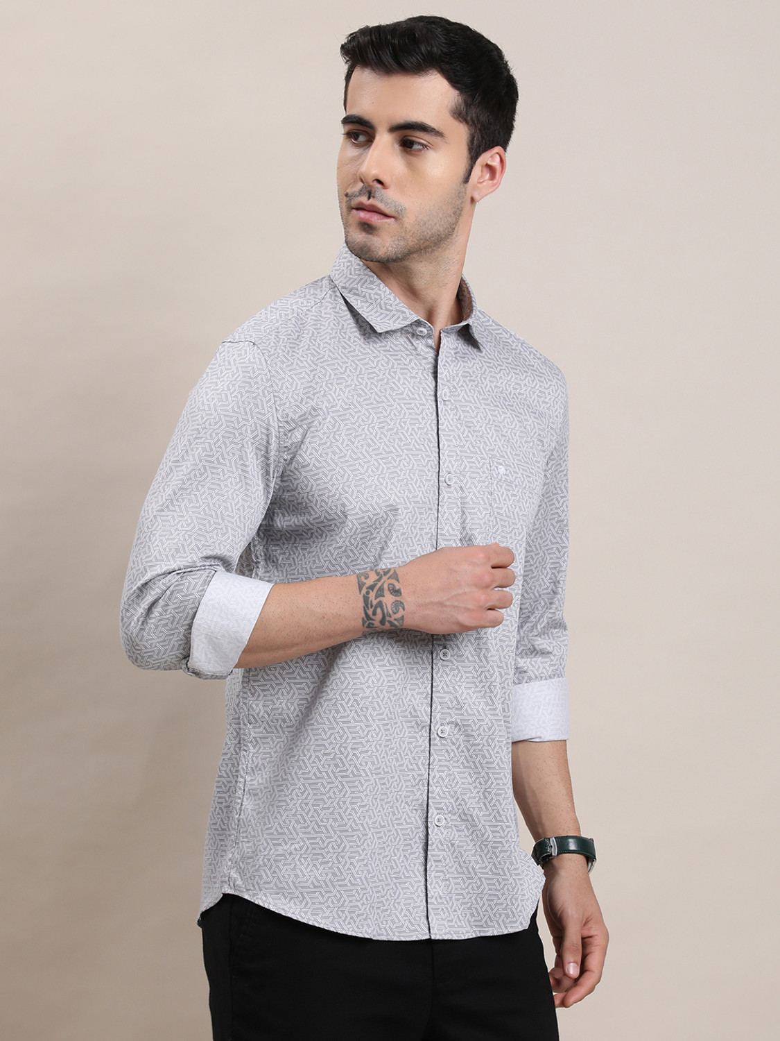Image of TURTLE Men Printed Casual Grey Shirt