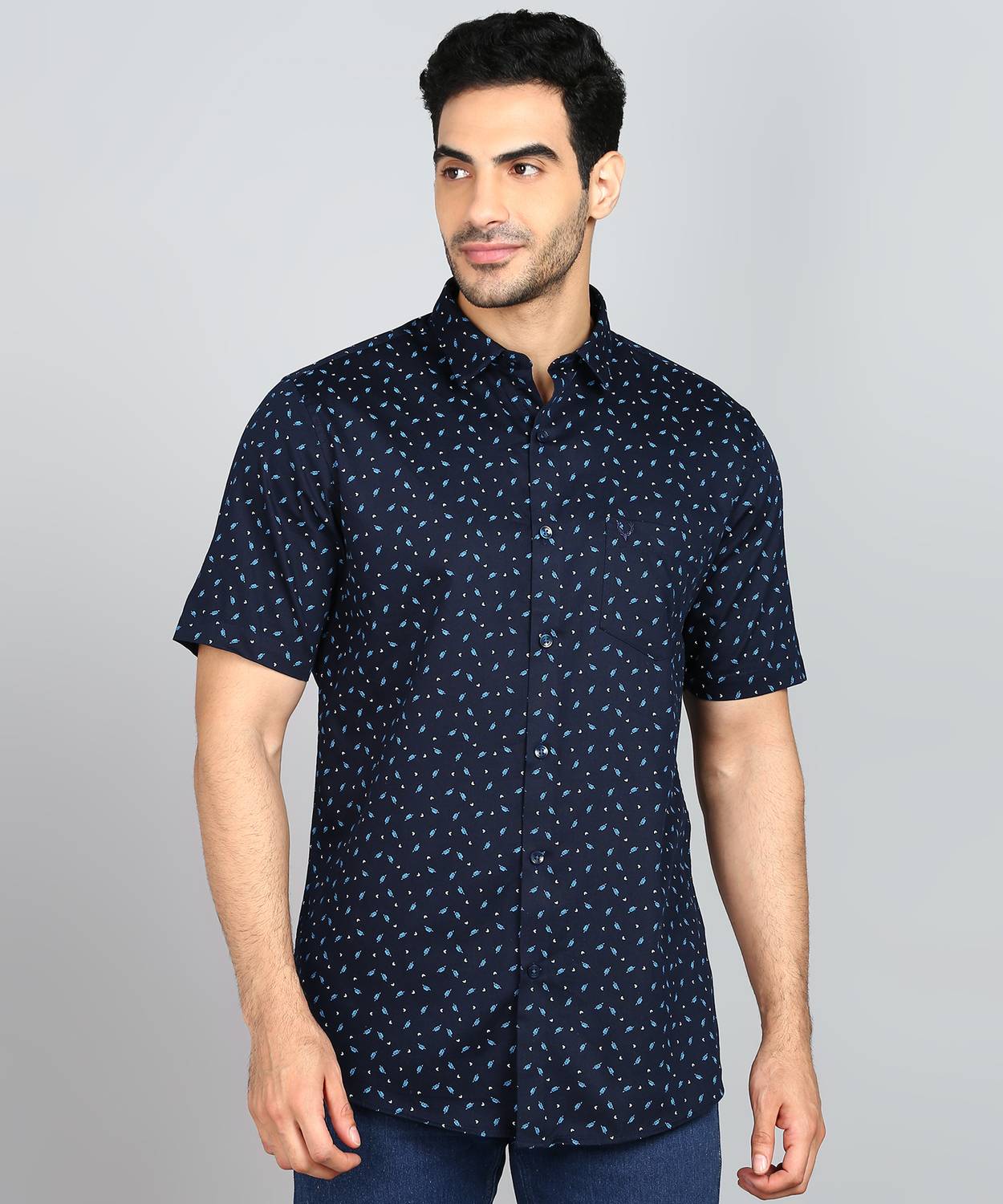 Allen Solly Men Printed Casual Dark Blue Shirt