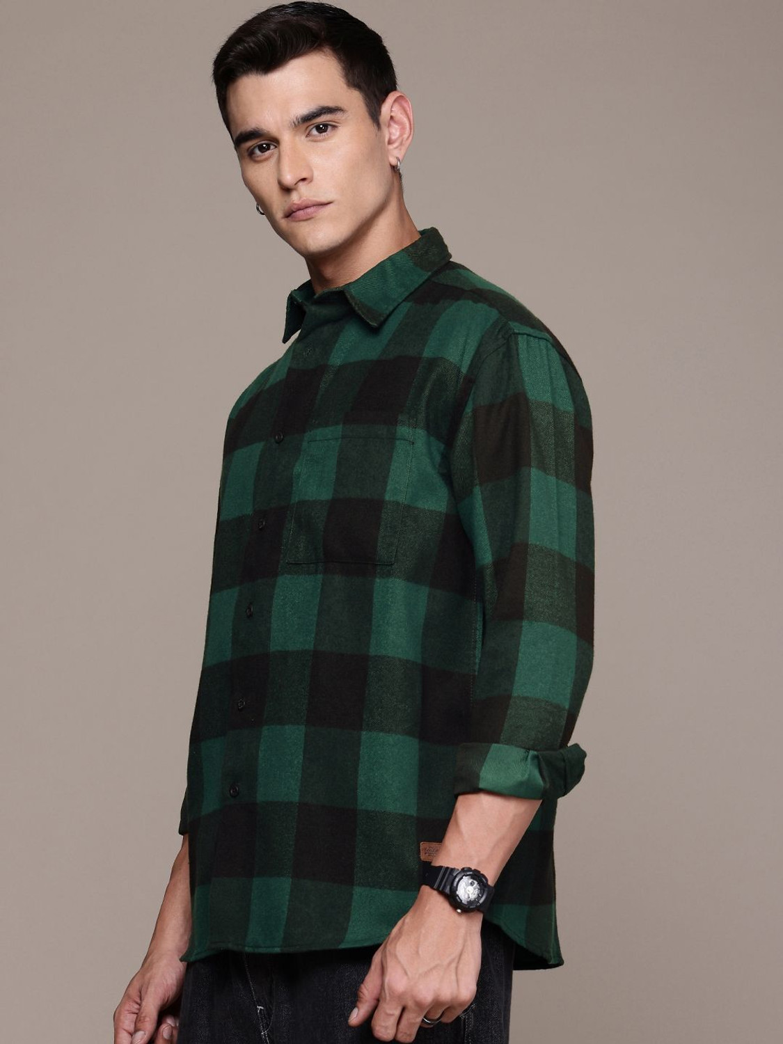 Image of Roadster Men Checkered Casual Green Shirt