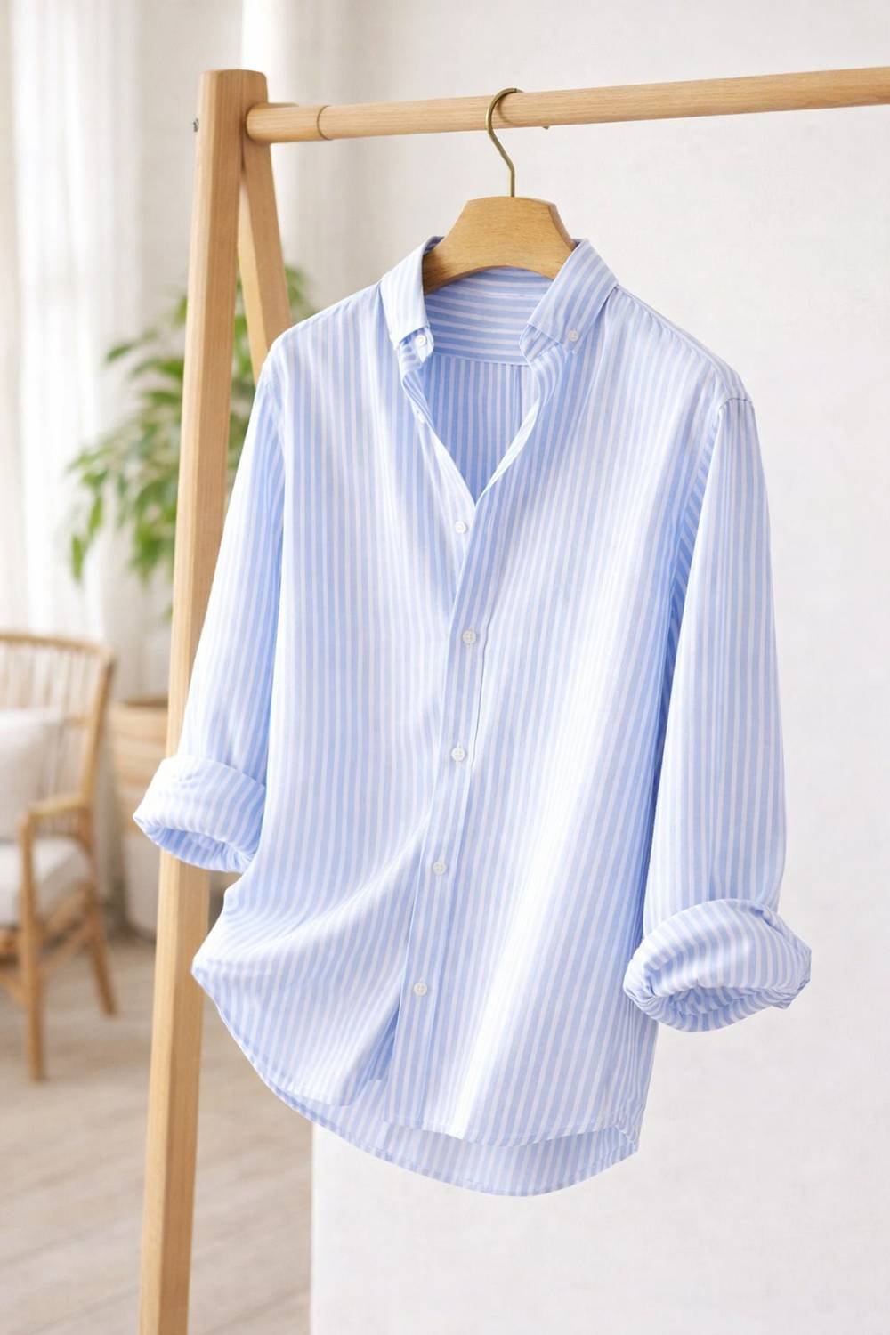 JNV FASHION Men Striped Casual Shirt (Light Blue/White)