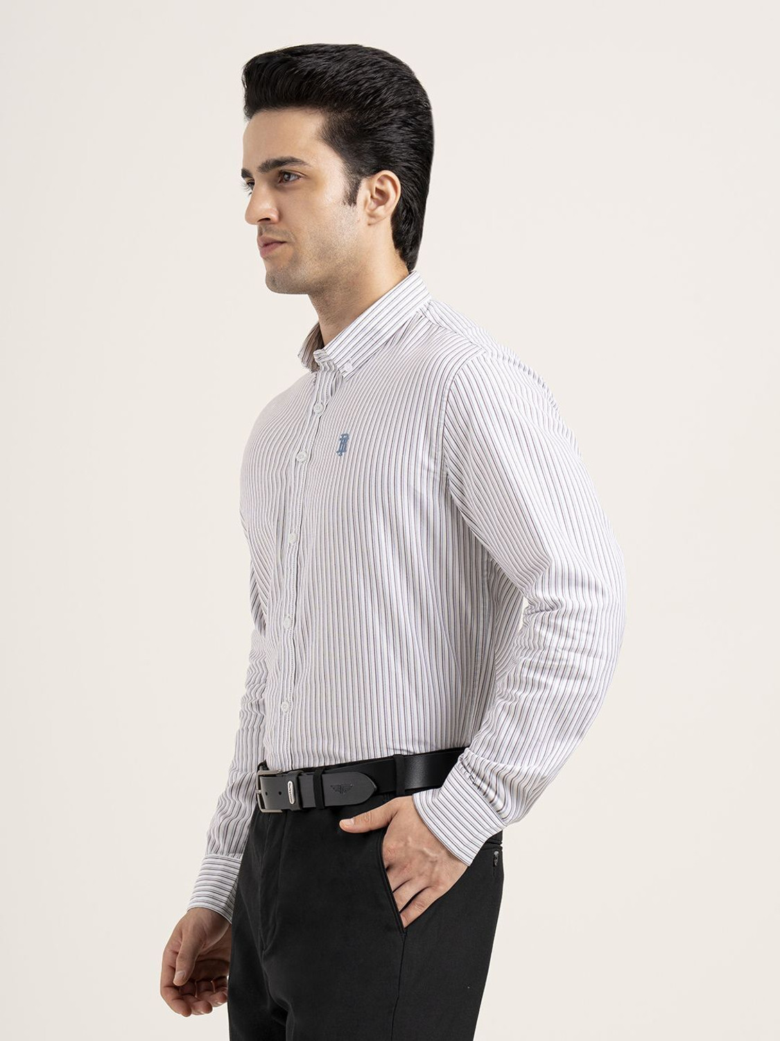 Image of RED TAPE Men Striped Casual Purple, White Shirt