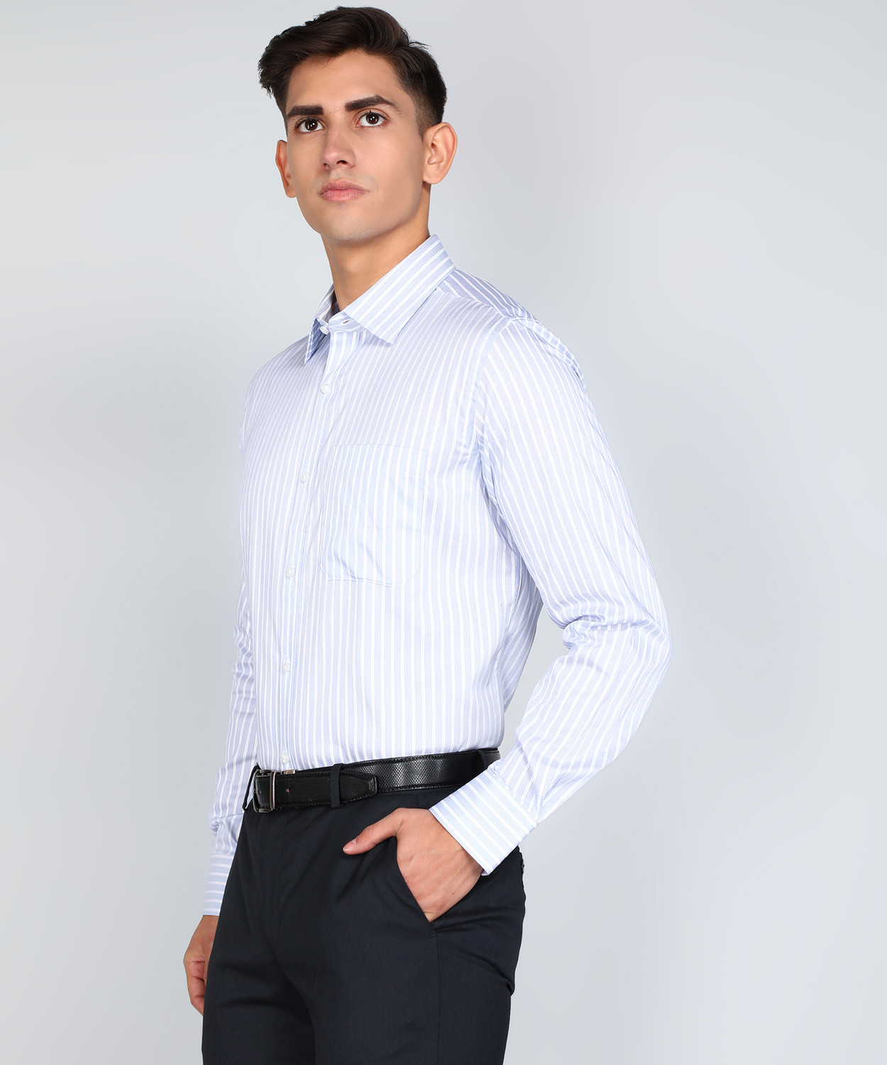Image of Raymond Men Striped Formal Blue Shirt