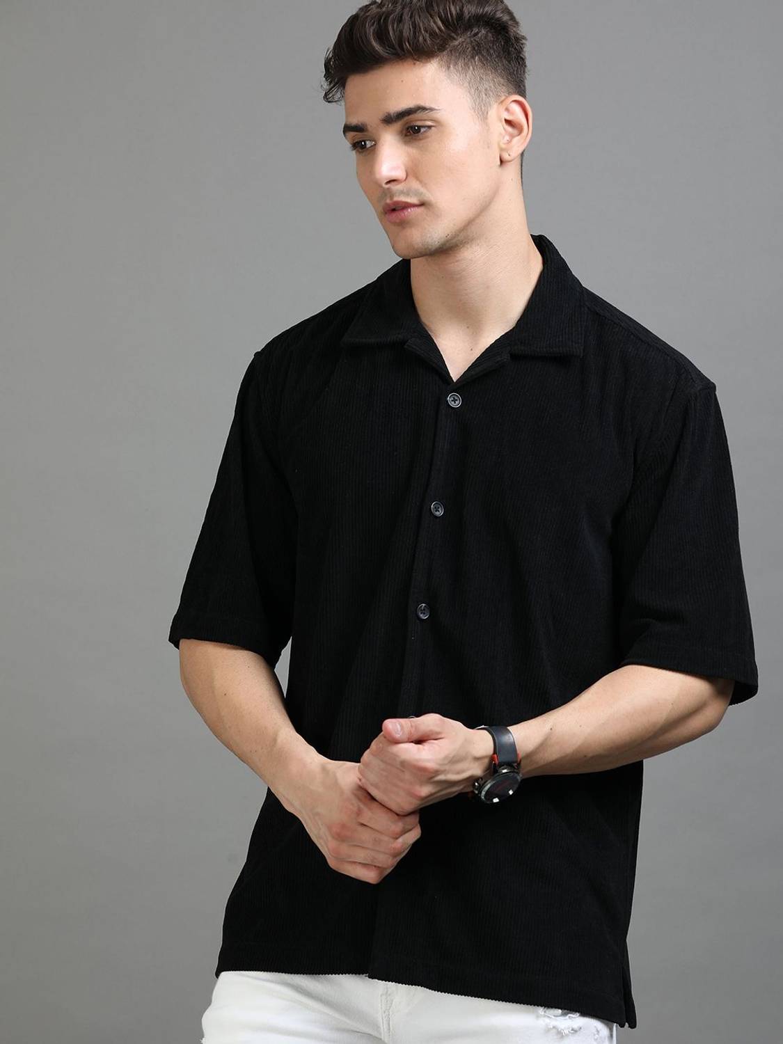 HERE&NOW Men Oversized Fit Solid Casual Shirt - Image 3