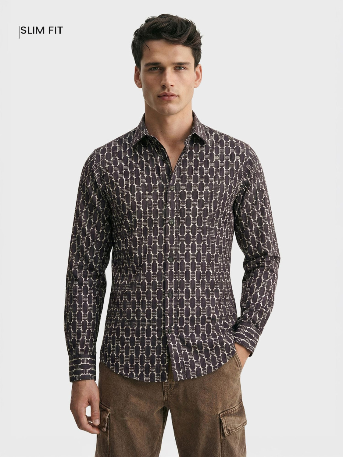 Image of The Indian Garage Co. Men Printed Party Brown Shirt