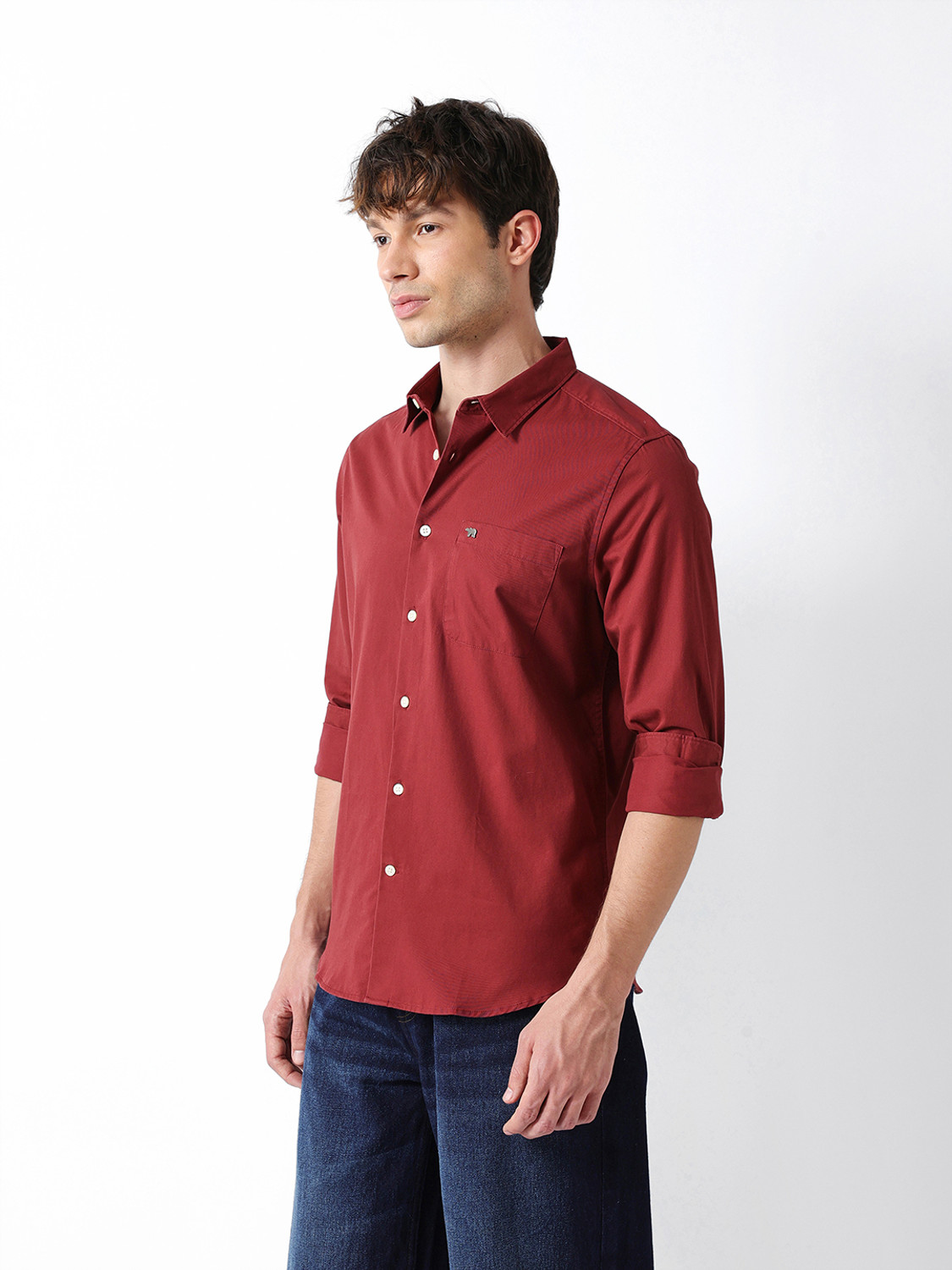 Image of THE BEAR HOUSE Men Solid Casual Brown Shirt