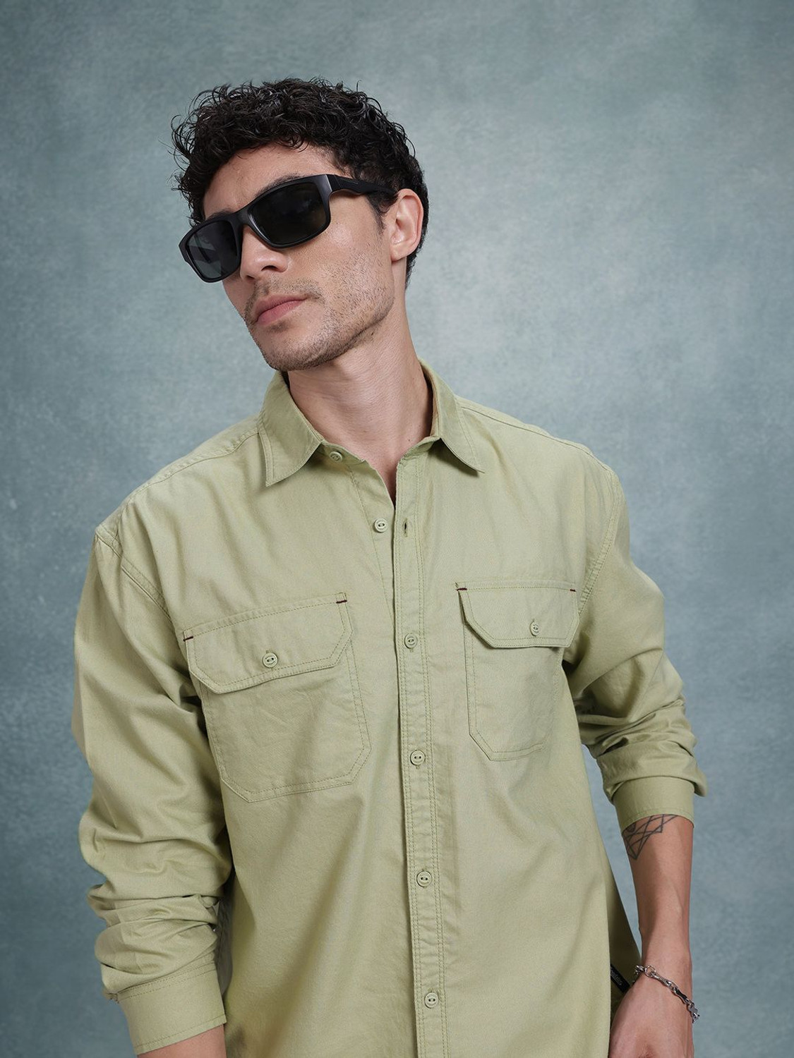 Image of Roadster Men Solid Casual Green Shirt