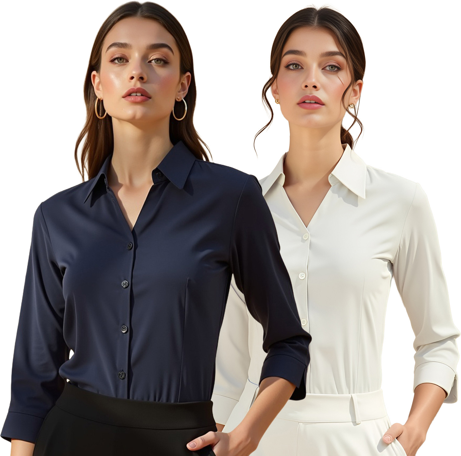 Image of kaarchop Women Solid Formal Dark Blue, White Shirt