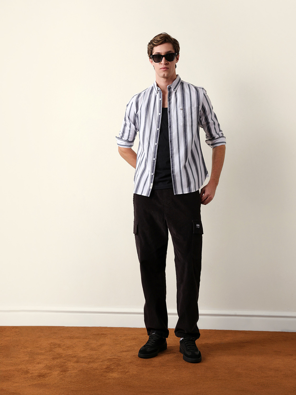 Image of THE BEAR HOUSE Men Striped Casual White Shirt