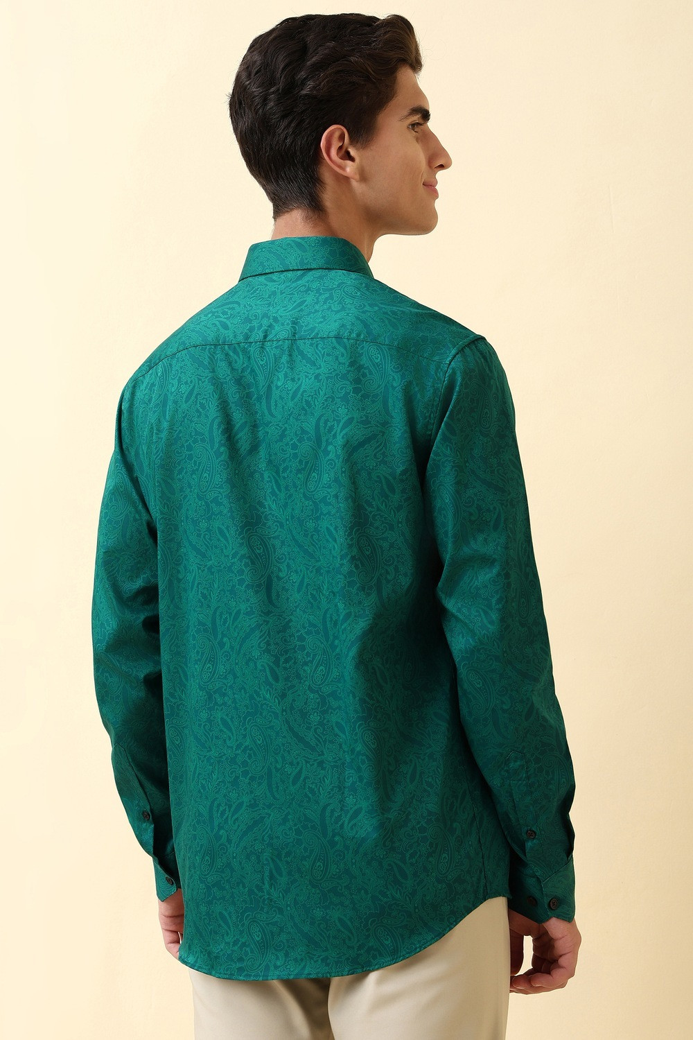 Image of Allen Solly Men Printed Formal Green Shirt