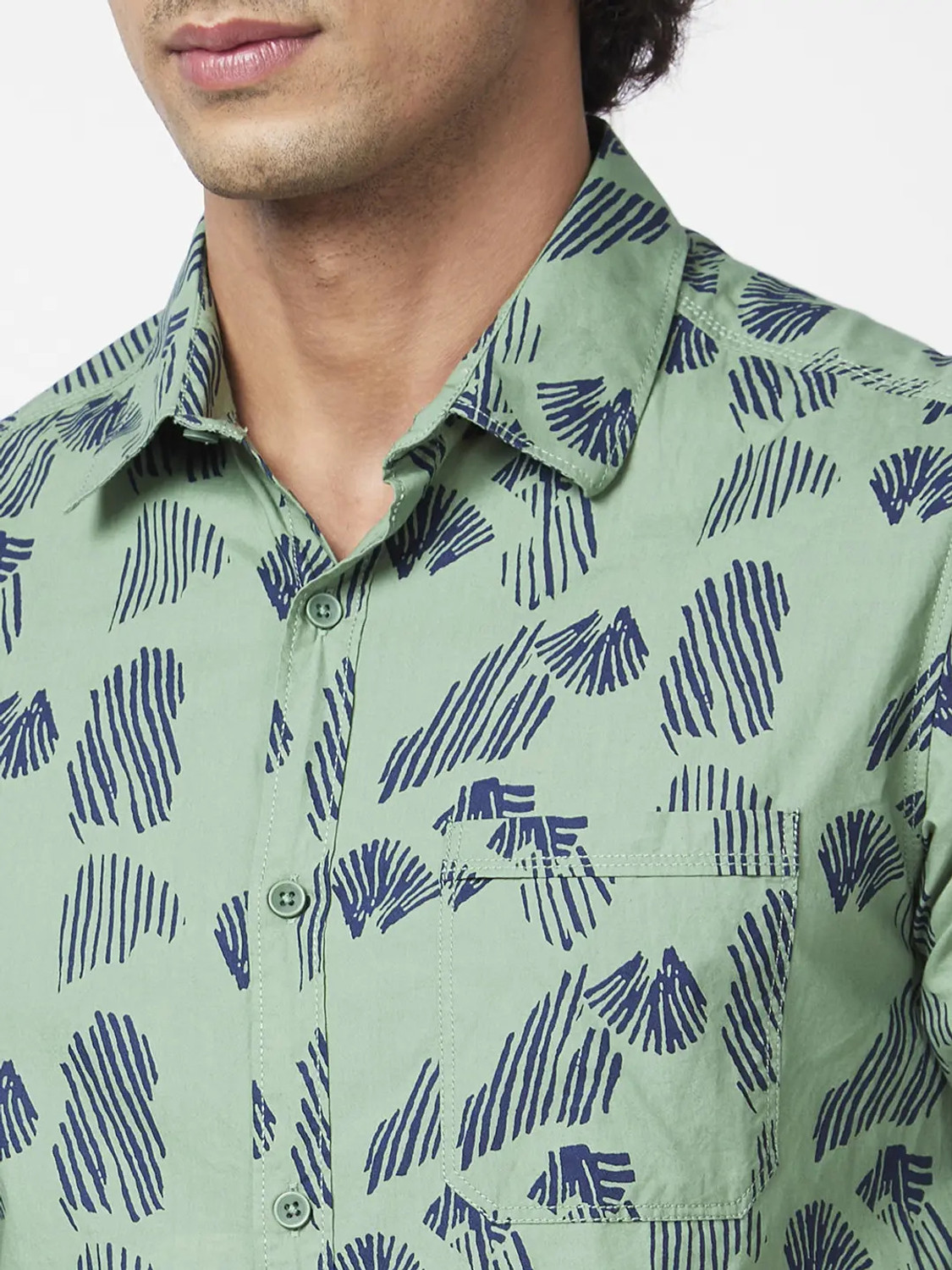 Image of Spykar Men Printed Casual Green Shirt