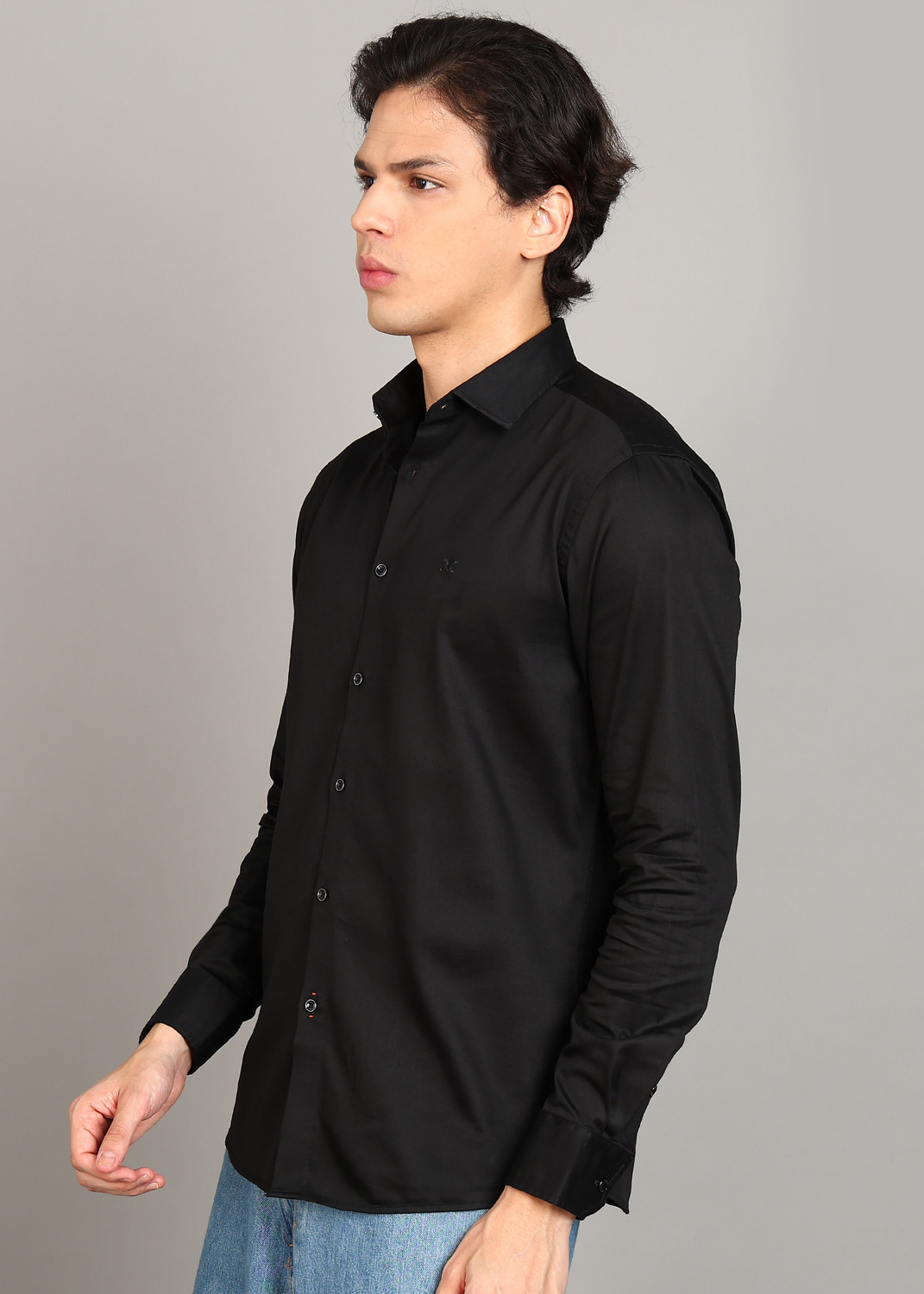Image of KILLER Men Solid Casual Black Shirt