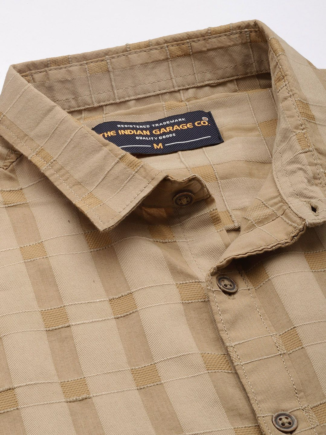 Image of The Indian Garage Co. Men Checkered Casual Khaki Shirt