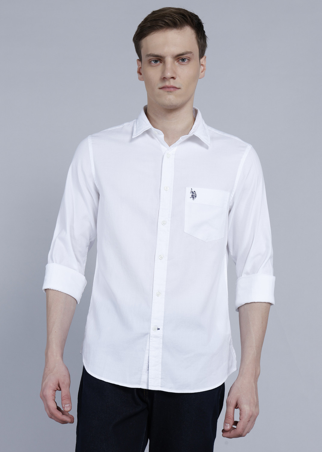 Image of U.S. POLO ASSN. Men Solid Casual White Shirt