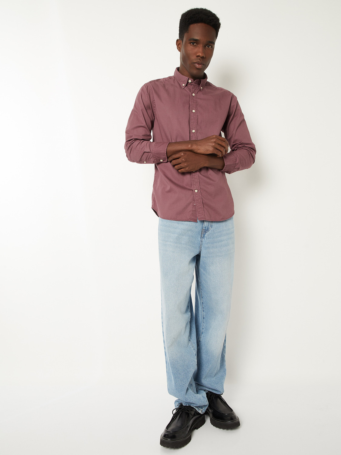 Image of MAX Men Self Design Casual Purple Shirt