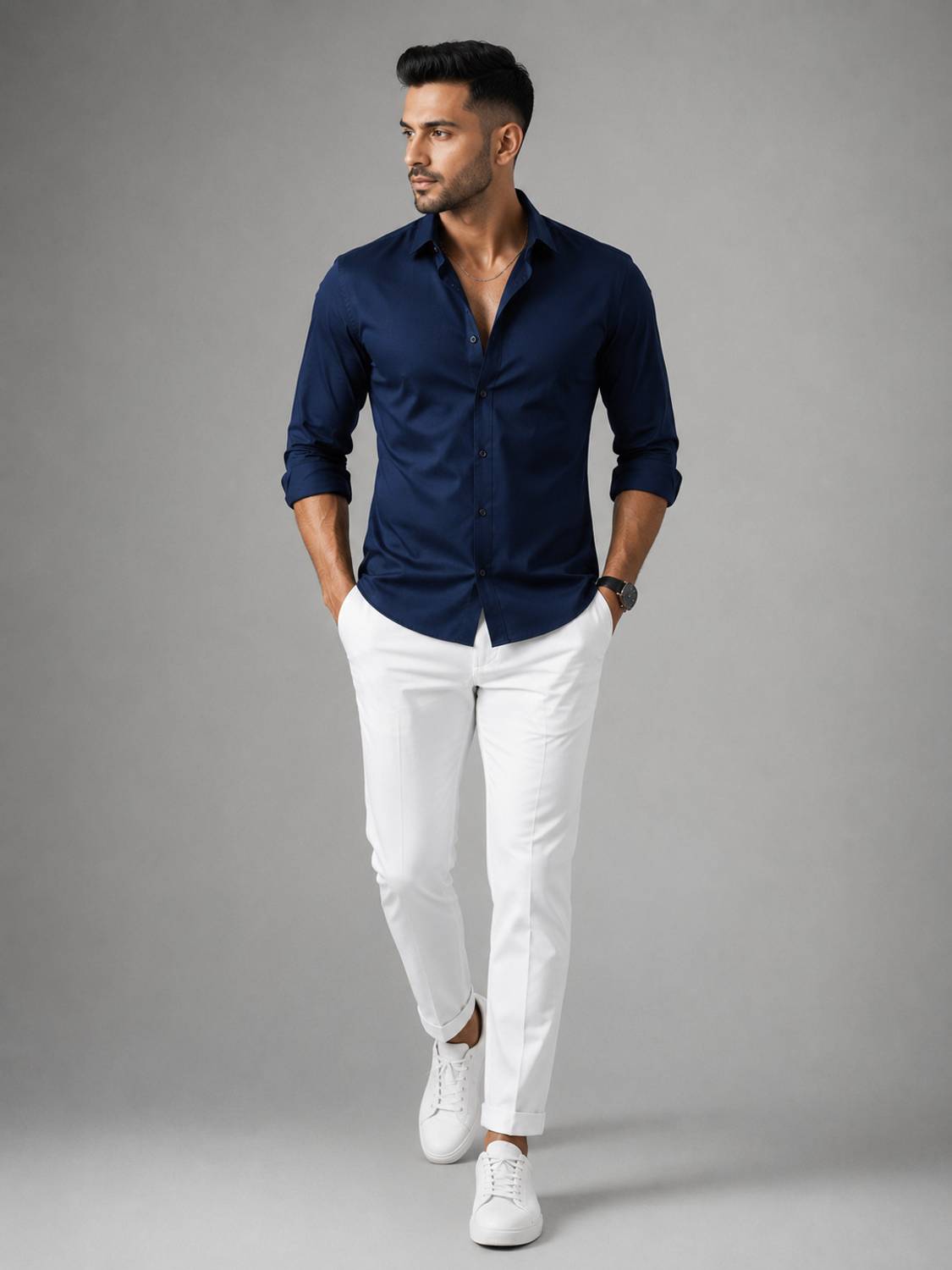 Chetnova Men Solid Casual Dark Blue Shirt