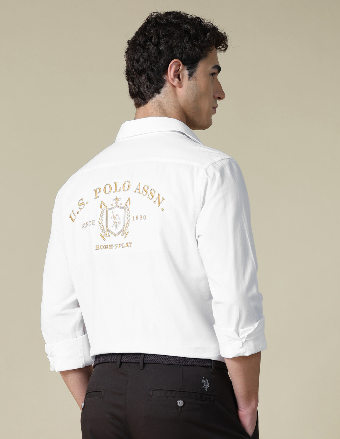 Image of U.S. POLO ASSN. Men Tailored Fit Printed Spread Collar Casual Shirt