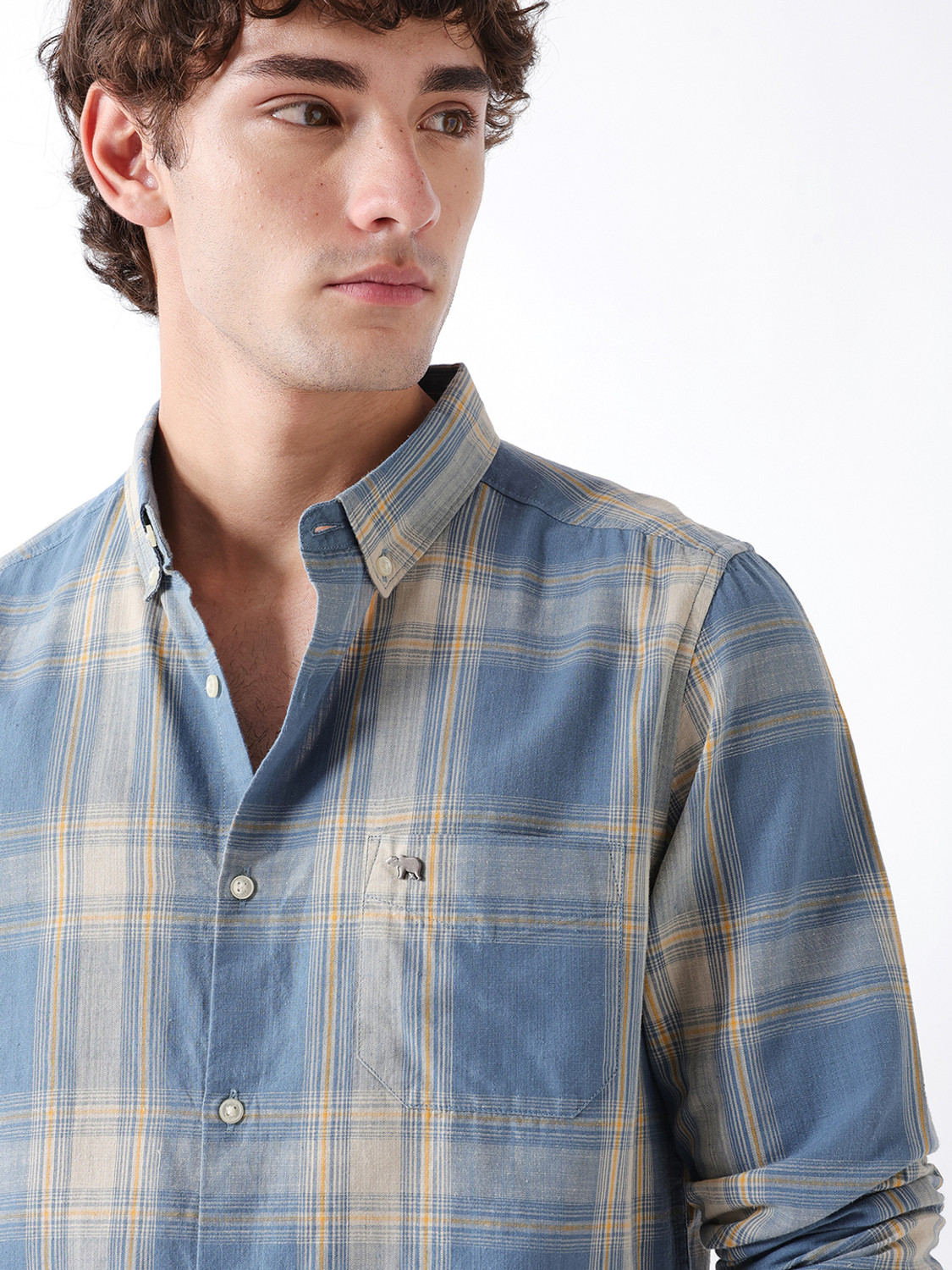 Image of THE BEAR HOUSE Men Checkered Casual Blue Shirt