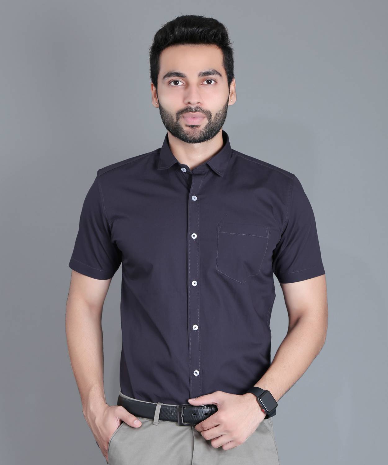 5TH ANFOLD Men Solid Formal Grey Shirt
