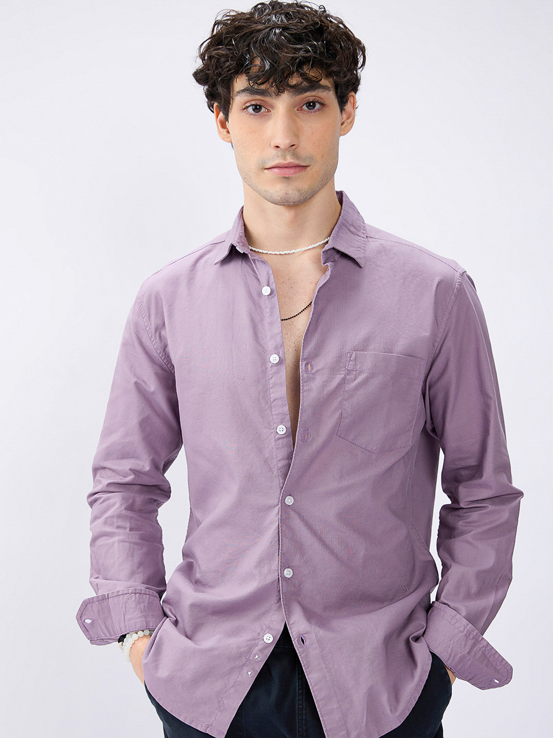 Image of VASTRADO Men Solid Casual Purple Shirt