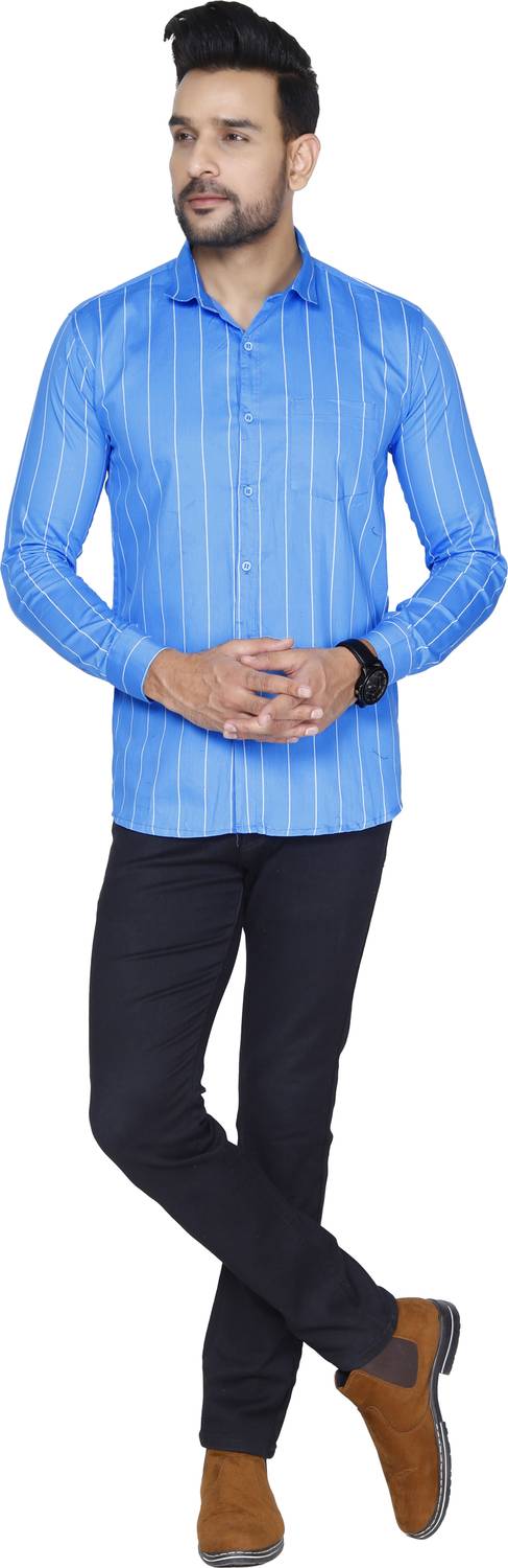 BLAZSTAR Men Striped Casual Blue Shirt