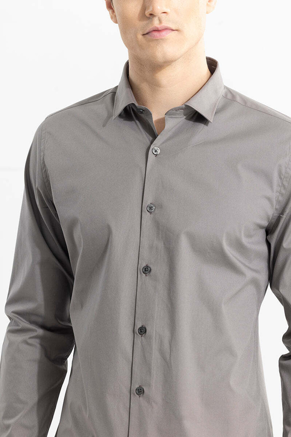 Image of Snitch Men Solid Casual Grey Shirt