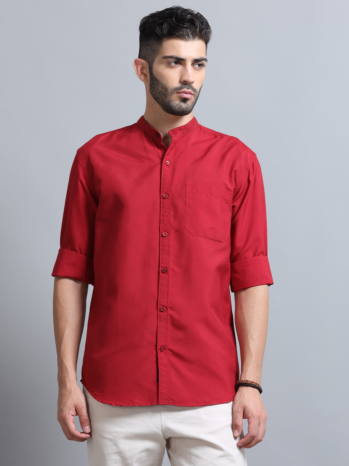 Image of Proword Men Solid Casual Red Shirt