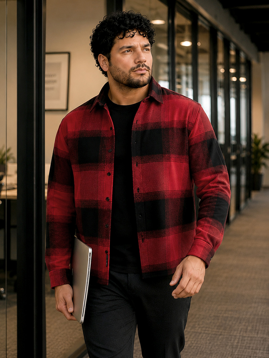 Image of Instafab Plus Men Checkered Casual Maroon Shirt
