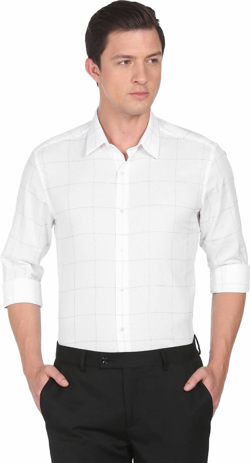 ARROW Men Checkered Formal White Shirt