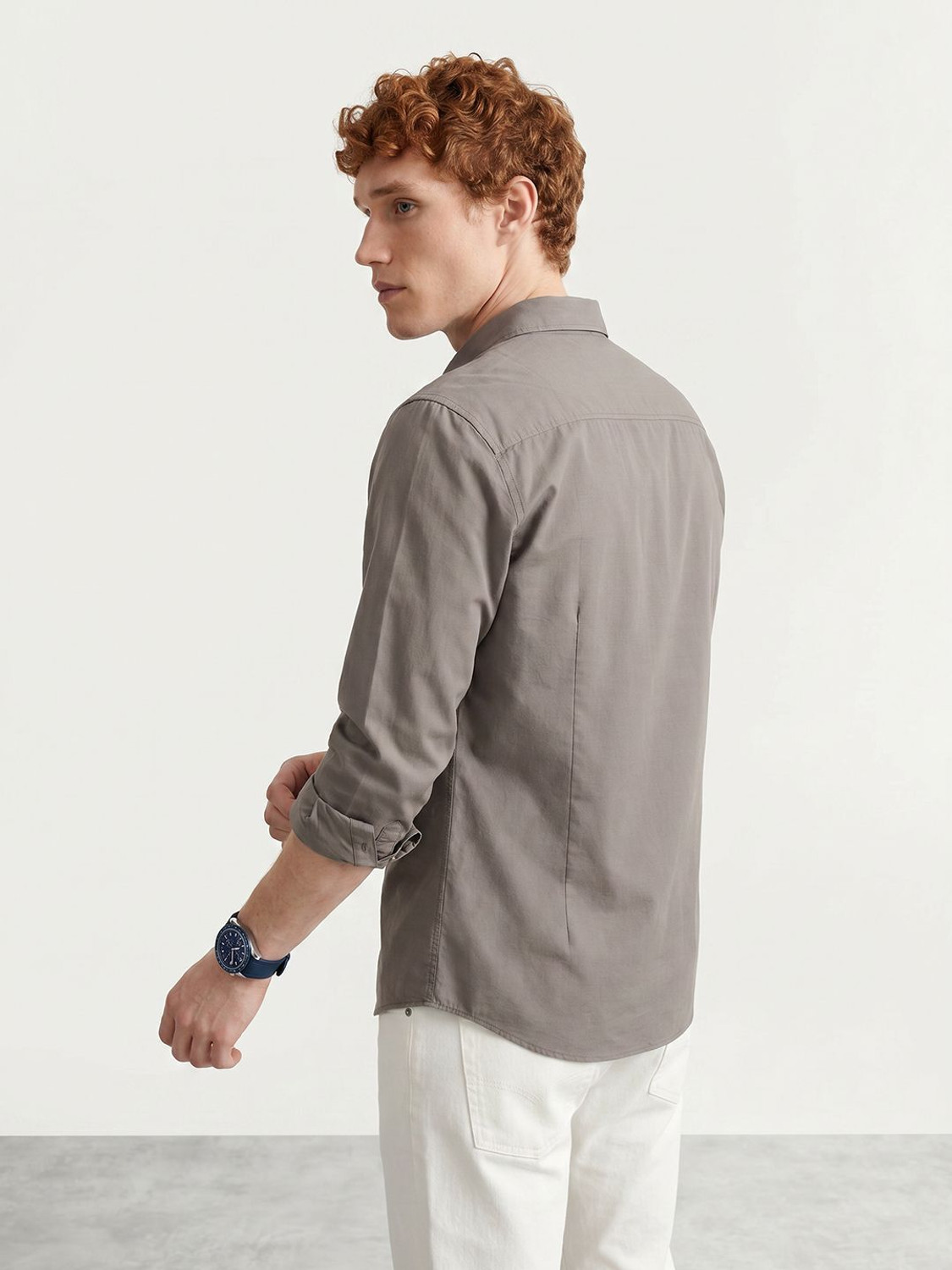 Image of Mast & Harbour Men Solid Casual Grey Shirt
