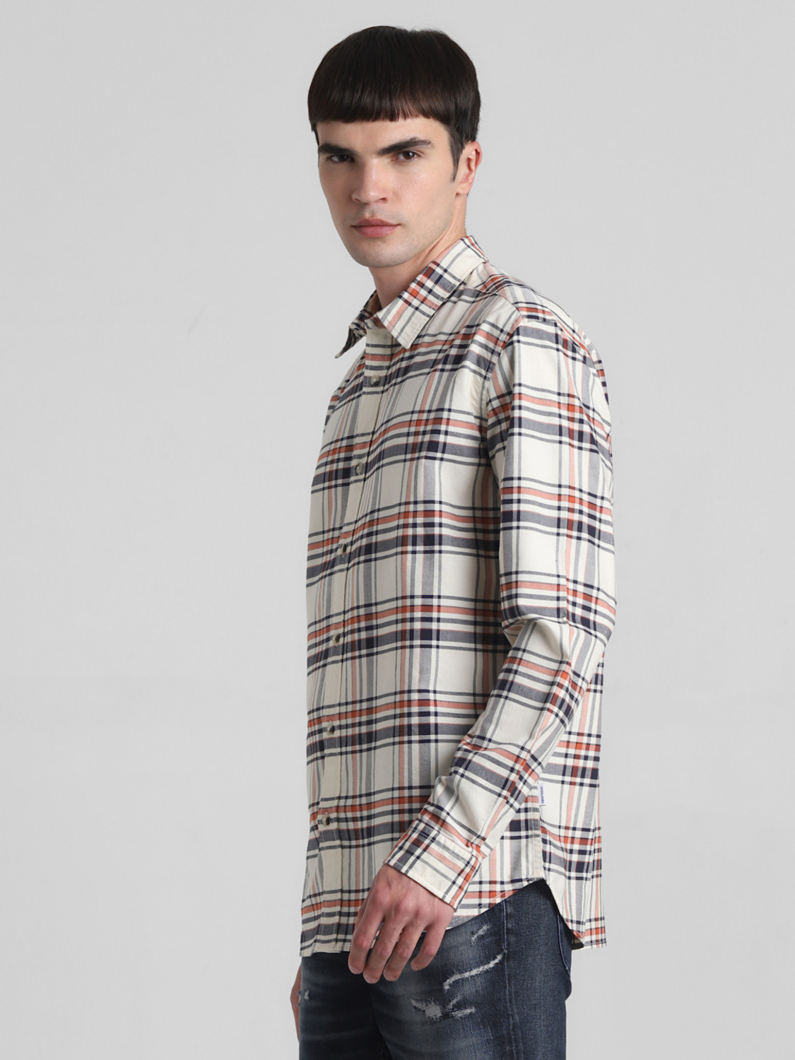 Image of JACK & JONES Men Checkered Casual White Shirt