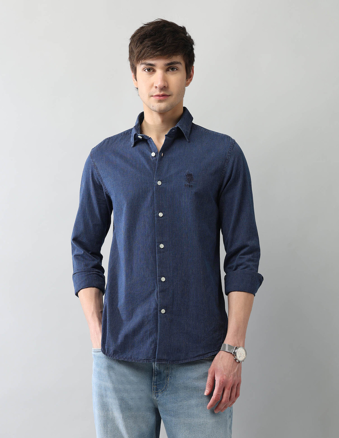 Image of U.S. Polo Assn. Denim Co. Men Striped Casual Blue Shirt