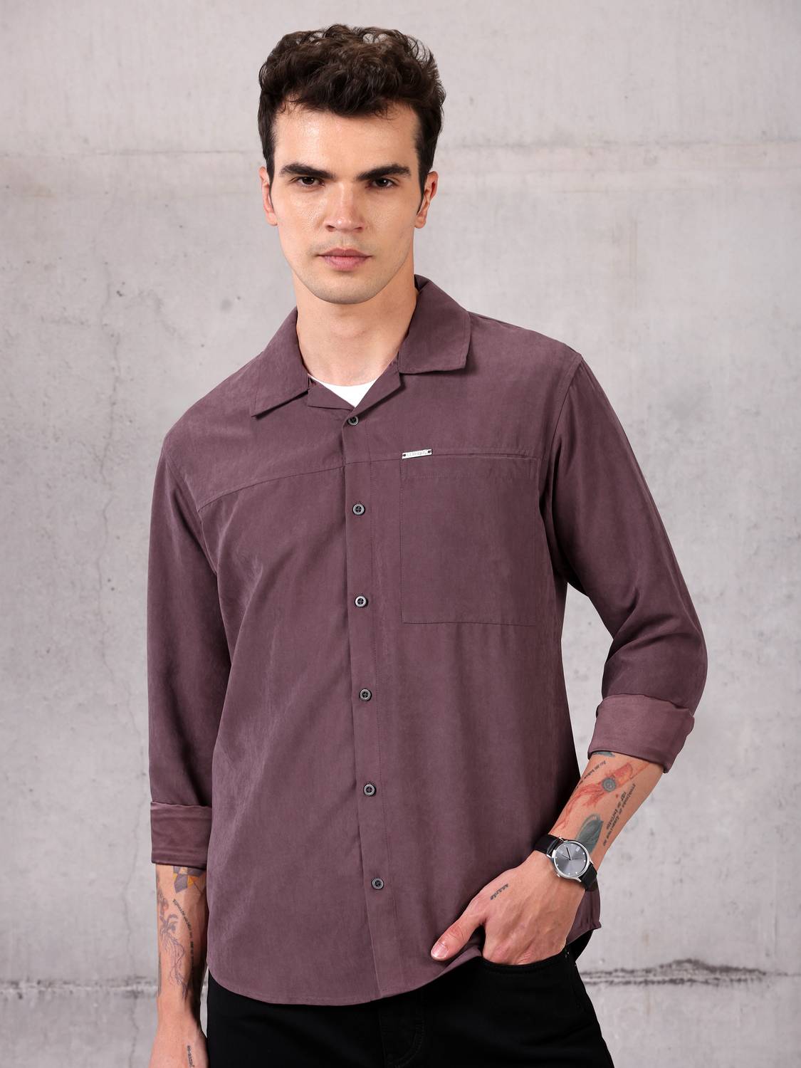 BEYOUNG Men Solid Casual Purple Shirt