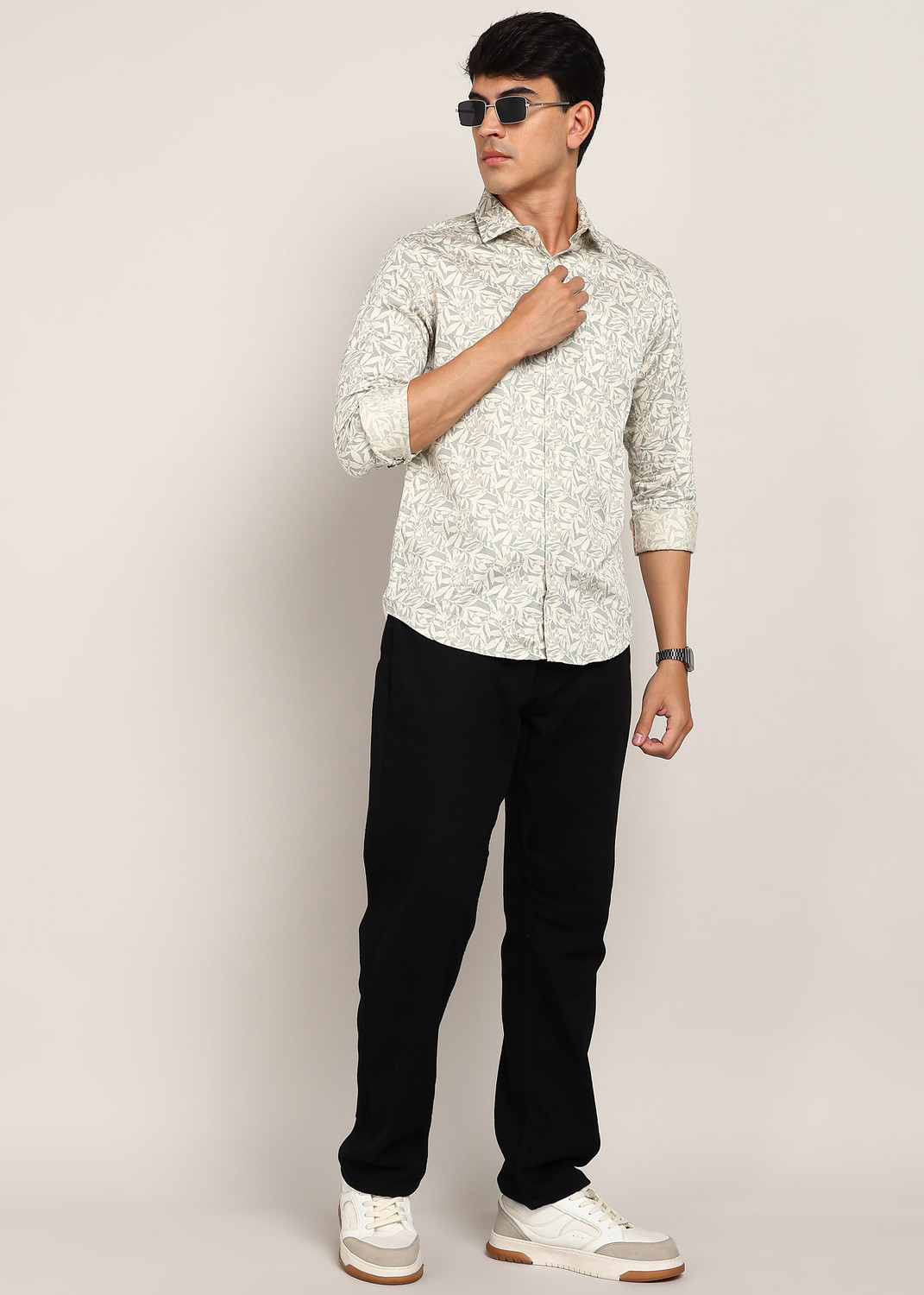 Image of KILLER Men Printed Casual Cream Shirt