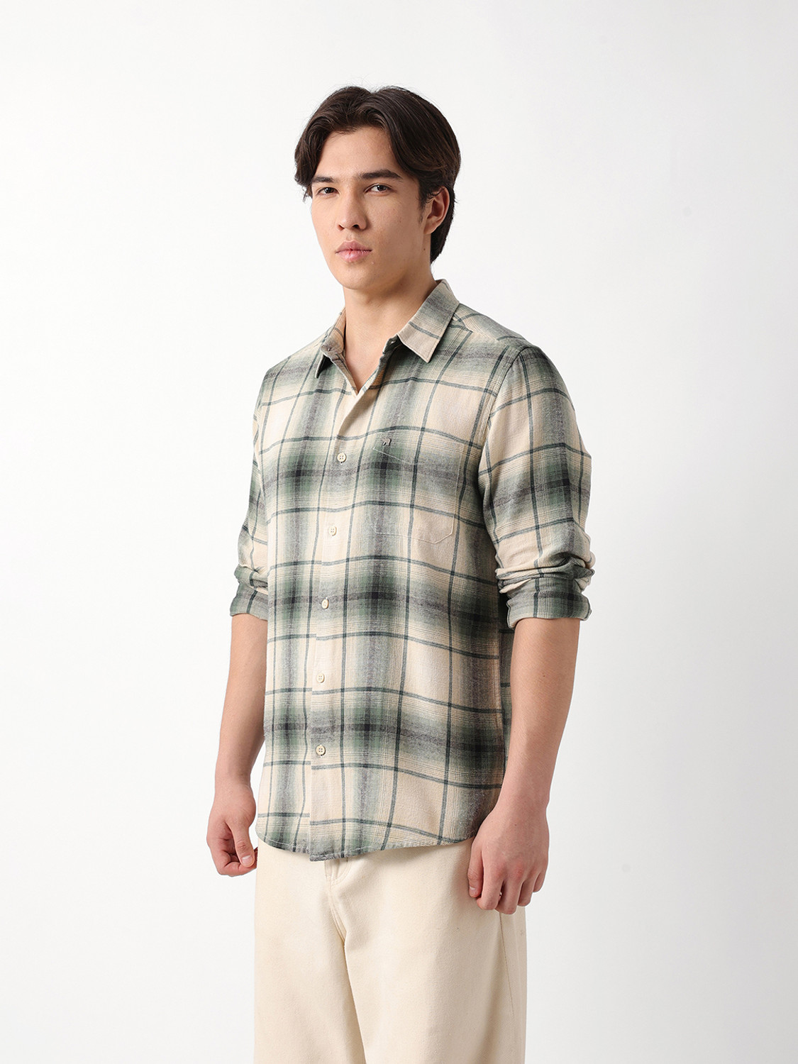 Image of THE BEAR HOUSE Men Checkered Casual Green Shirt