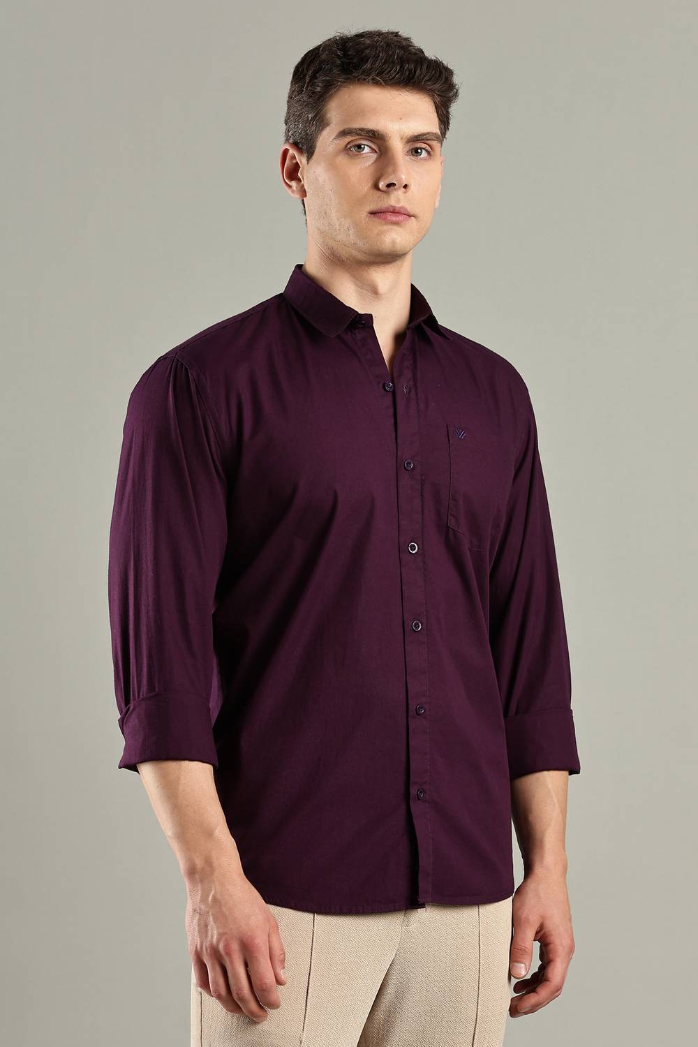 BLUE SQUAD Men Solid Casual Purple Shirt