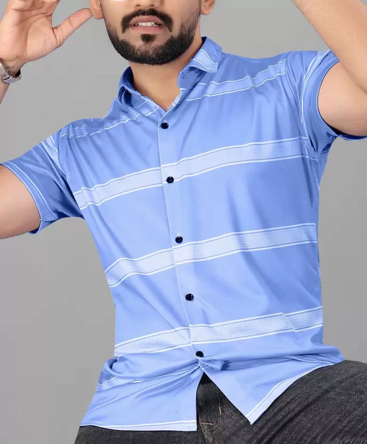 DBEX Men Regular Fit Striped Spread Collar Casual Shirt