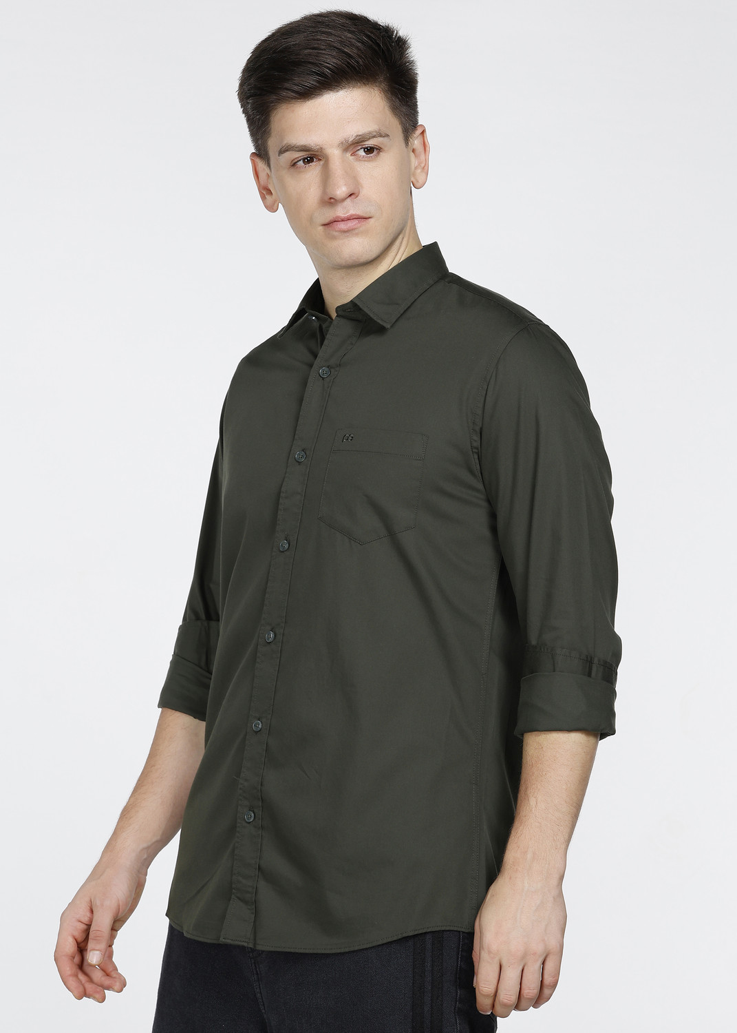Image of PETER ENGLAND Men Solid Casual Dark Green Shirt
