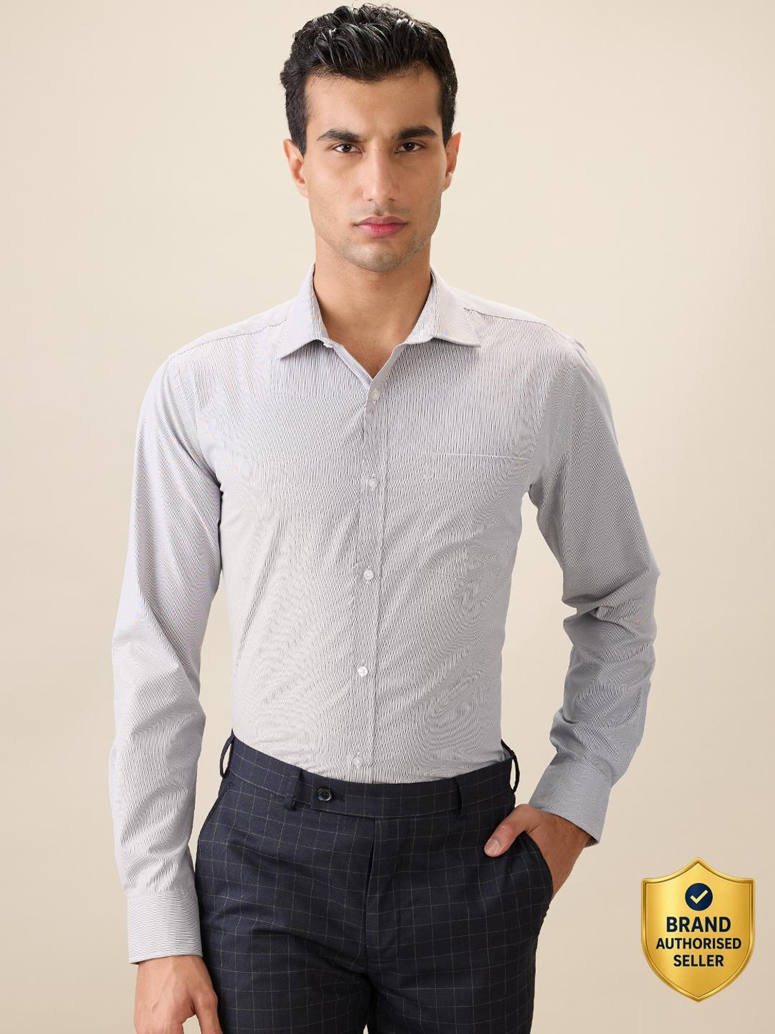 Image of PARK AVENUE Men Self Design Formal Grey Shirt