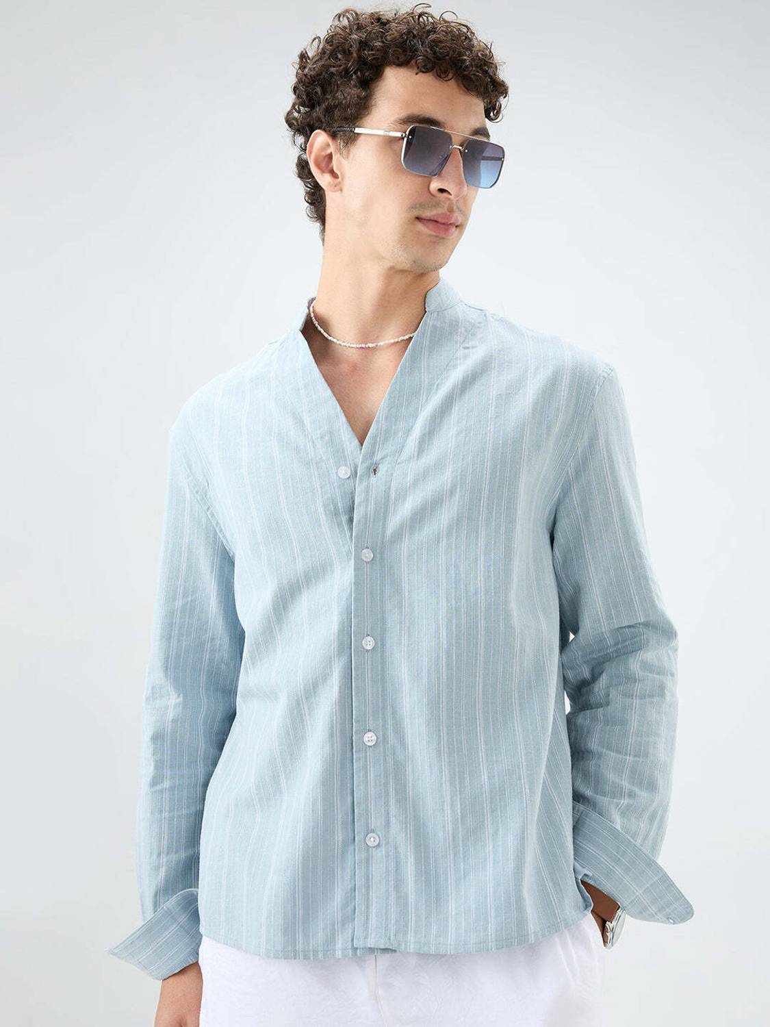 VASTRADO Men Striped Blue Shirt - Image 2