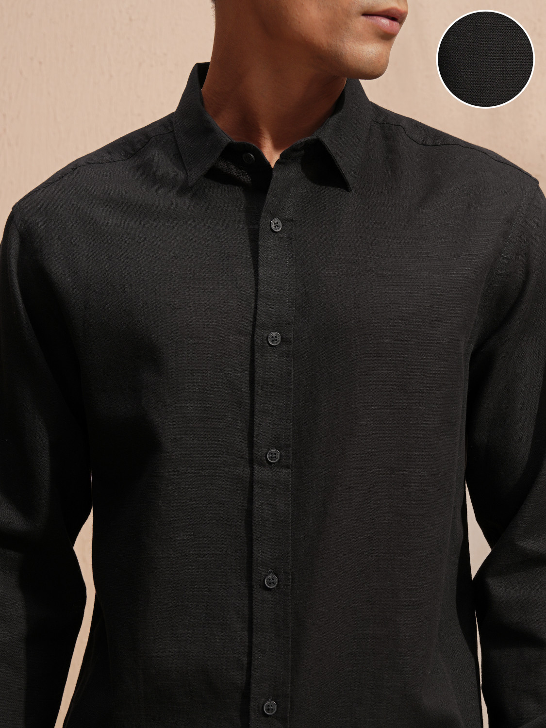 Image of HIGHLANDER Men Self Design Casual Black Shirt
