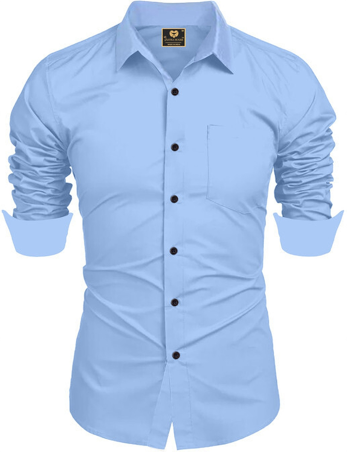 Image of VEKARIYA ENTERPRISE Men Solid Casual Light Blue Shirt